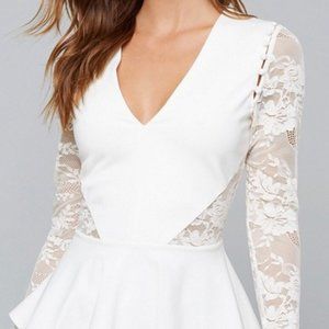 NWT Bebe Eliana Lace Inset Button Detail Peplum Top Sz. XS